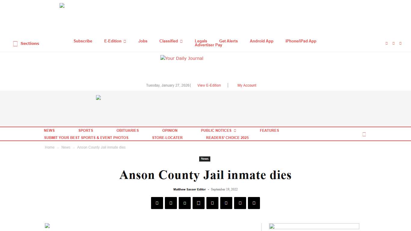 Anson County Jail inmate dies Richmond County Daily Journal